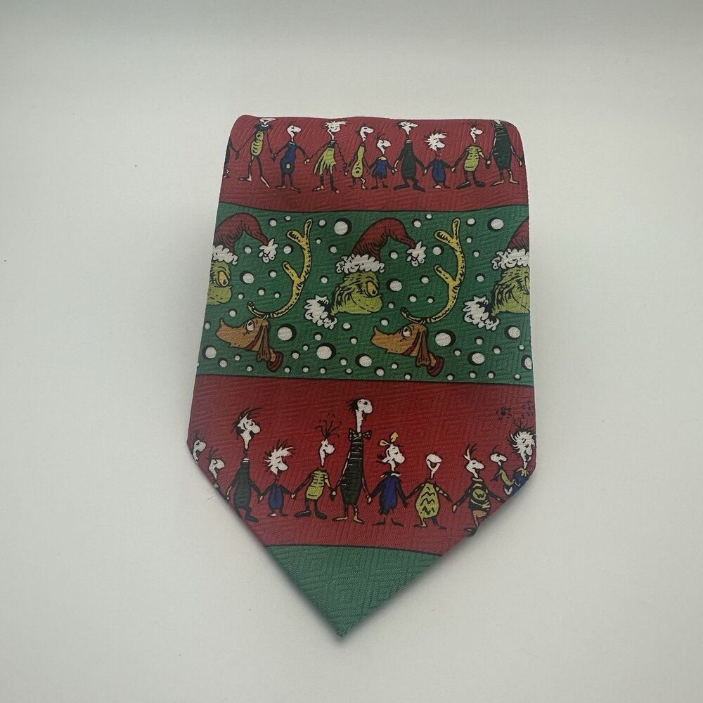 Dr. Seuss Grinch Christmas Necktie Holiday Cartoon Character Red Green Tie